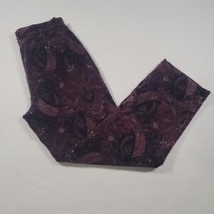St Johns Bay Women Sueded Pants Size 8‎ Paisley Print Purple Straight Leg